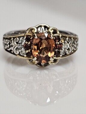 Rare Andalusite & Orange Sapphire Ring Palladium Sterling Silver 18K Sz 6!